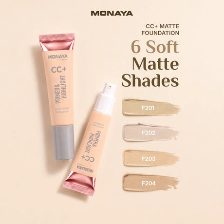 CC+ Matte Foundation Primer & Highlight  – Color Correcting Coverage, Oil Control Matte Finish, Lightweight Long-Lasting Formula, Vegan & Cruelty-Free - F004