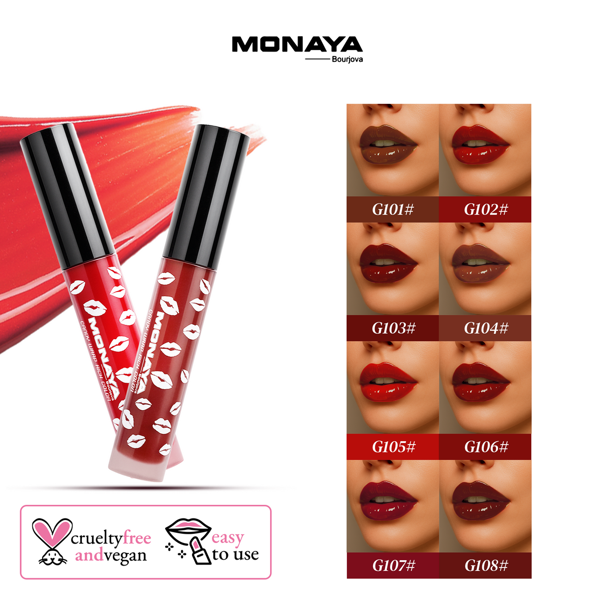 Monaya G001 Candy Wrap Rich Color Lip Gloss-Hydrate & Volumize-Cruelty-Free