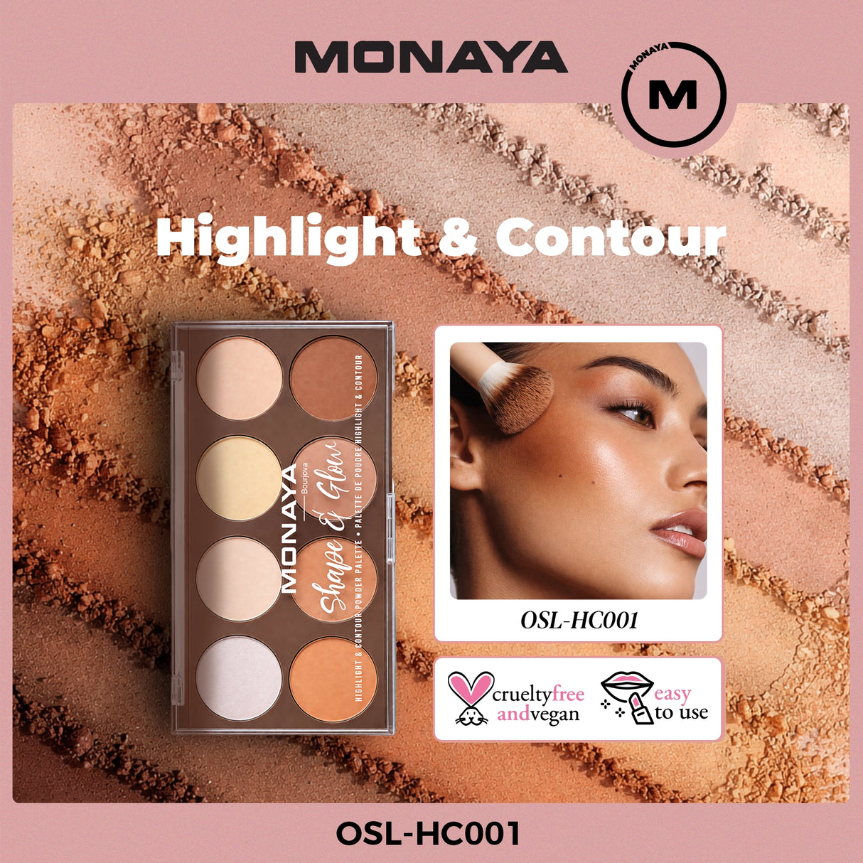 Shape & Glow Face Palette, Bronzer & Sculpting Powder - All-in-One - 8 Shades - HC001