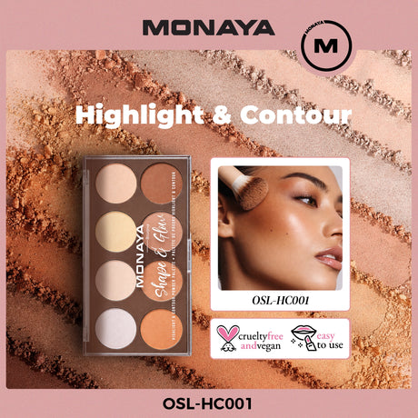 Shape & Glow Face Palette, Bronzer & Sculpting Powder - All-in-One - 8 Shades - HC001