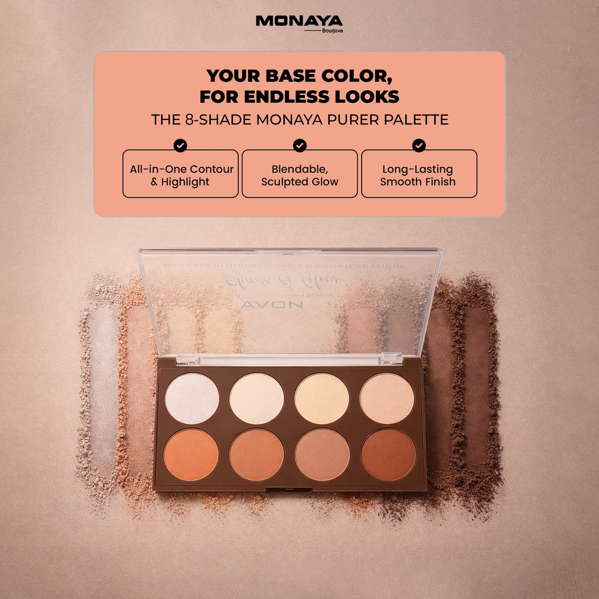 Shape & Glow Face Palette, Bronzer & Sculpting Powder - All-in-One - 8 Shades - HC001