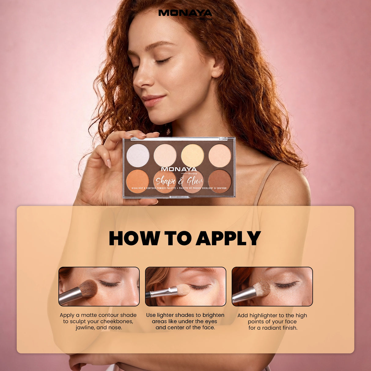 Shape & Glow Face Palette, Bronzer & Sculpting Powder - All-in-One - 8 Shades - HC001