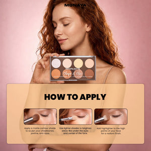 Shape & Glow Face Palette, Bronzer & Sculpting Powder - All-in-One - 8 Shades - HC001