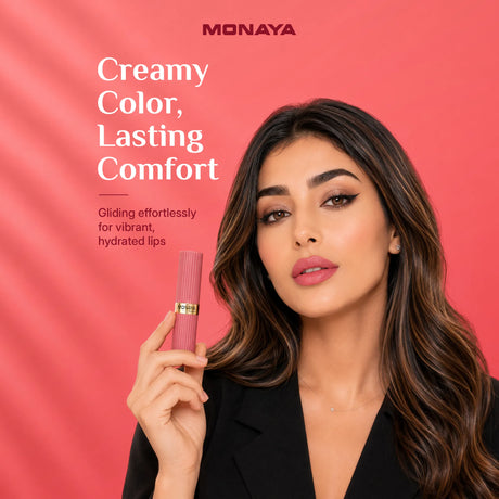 Monaya Lipstick – Creamy Hydrating Lip Color, Smooth Satin Finish, High-Pigment Formula, Long-Lasting Comfortable Wear, Vegan & Cruelty-Free - L026