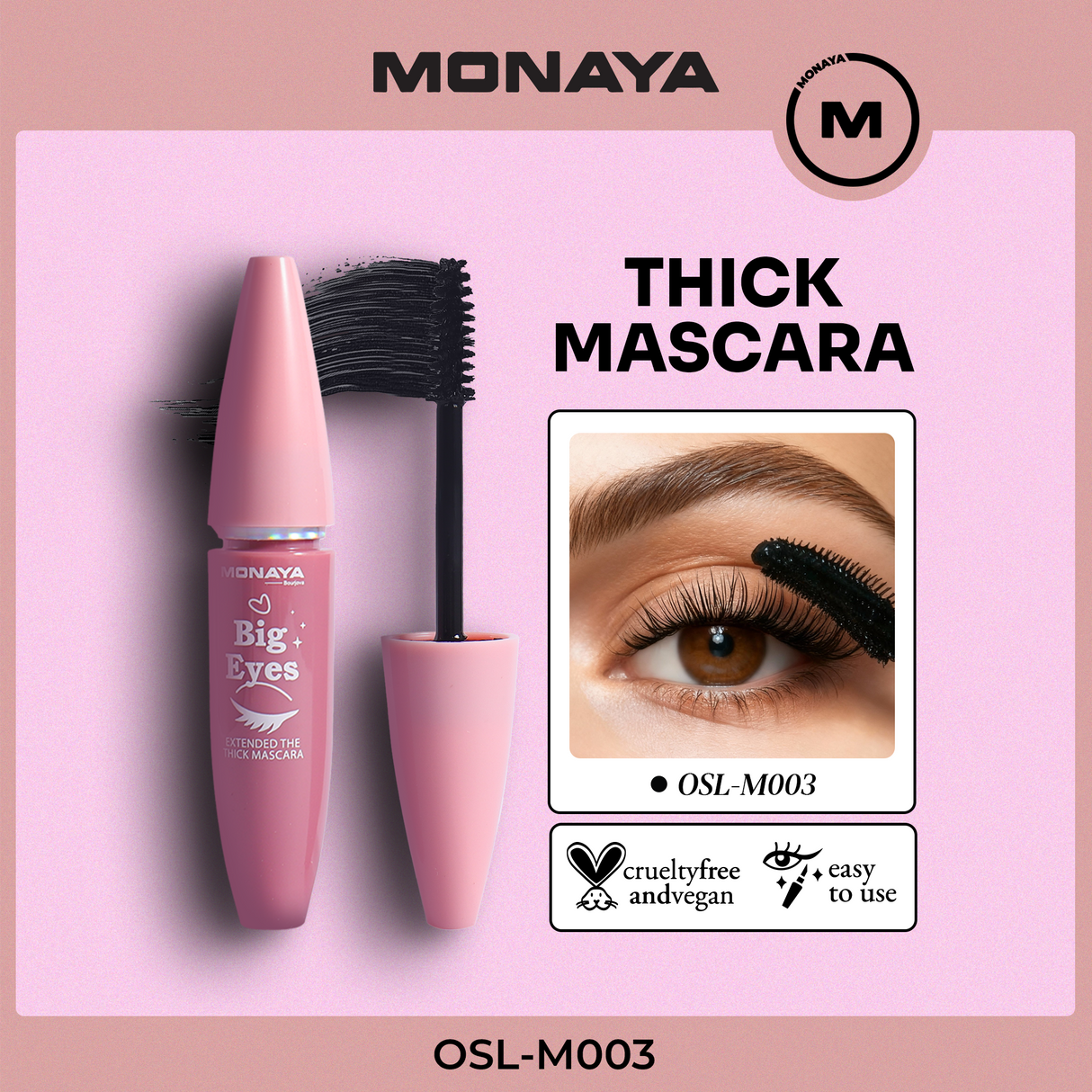 Monaya M003 Big Eyes Extended  The Thick Mascara, Long-Lasting Zero-Smudge Lengthening Mascara M201#