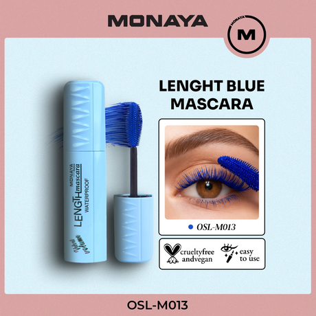 Waterproof Length Mascara – Blue Color, Velvet Volume, Lash-Lengthening Formula - M013