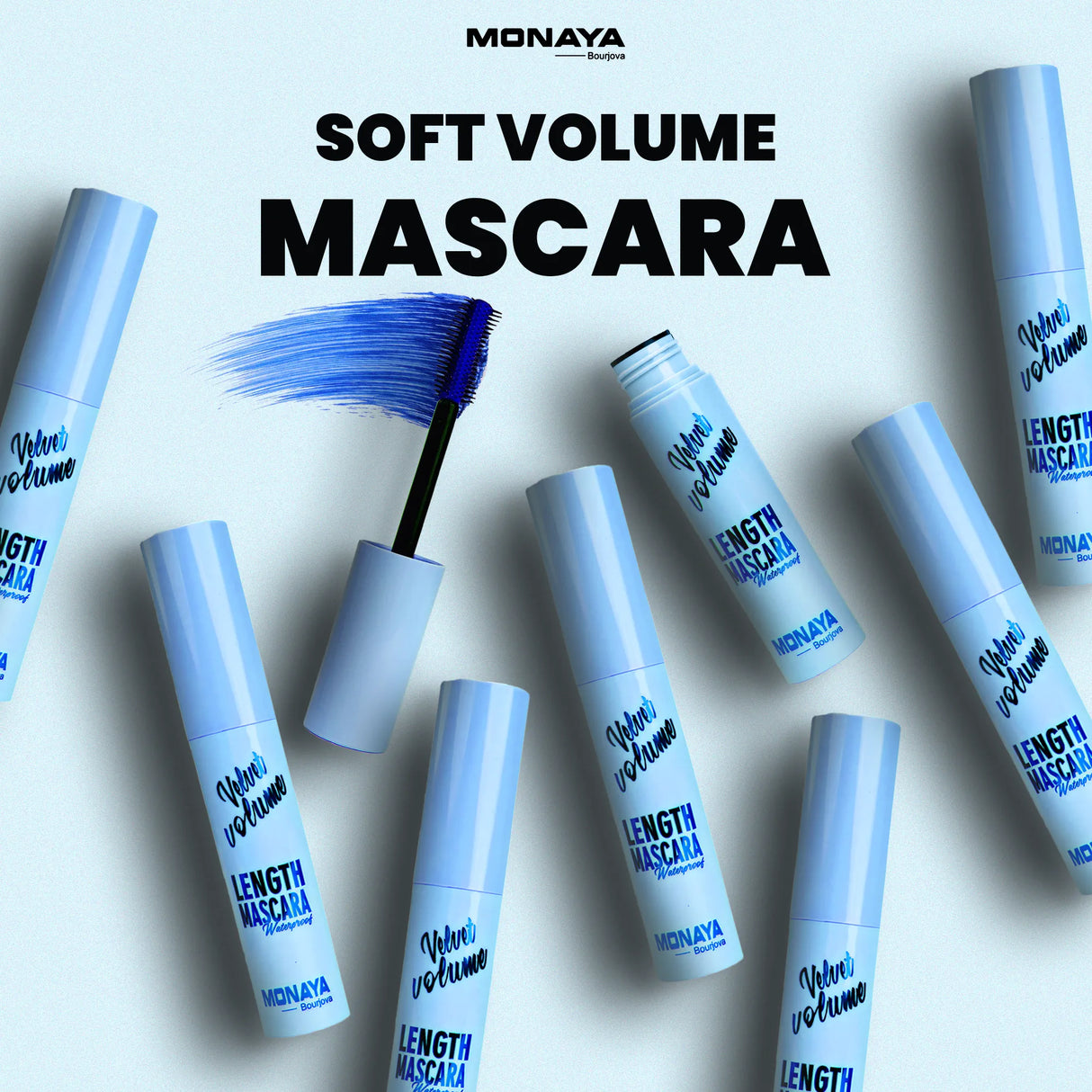 Velvet Mascara – Blue Color, Volumizing & Defining Lashes, Long-Lasting - M016