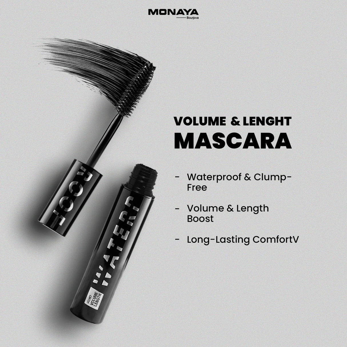 Waterproof Mascara – Volume & Length, Smudge-Proof Long-Lasting Formula - M019