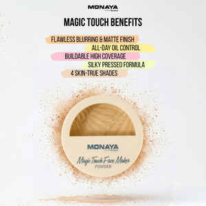 Magic Touch Face Maker Powder – High-Definition Blurring Pressed Powder, Full Coverage Matte Finish, 12-Hour Sebum Control, Cruelty-Free & Vegan, 4 Skin-Perfecting Shades - P004
