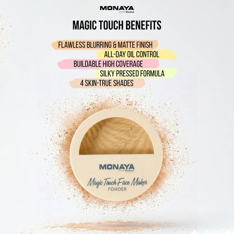 Magic Touch Face Maker Powder – High-Definition Blurring Pressed Powder, Full Coverage Matte Finish, 12-Hour Sebum Control, Cruelty-Free & Vegan, 4 Skin-Perfecting Shades - P004