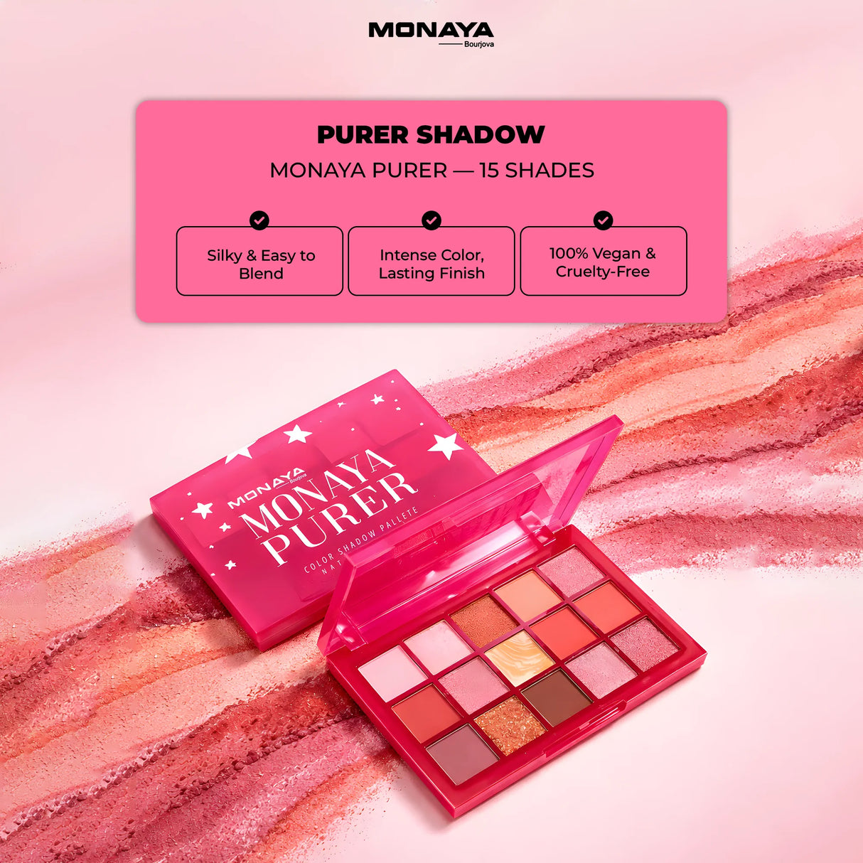 Purer Palette Shadow, Long Lasting, Blendable Natural Colors - 15 color - Y004