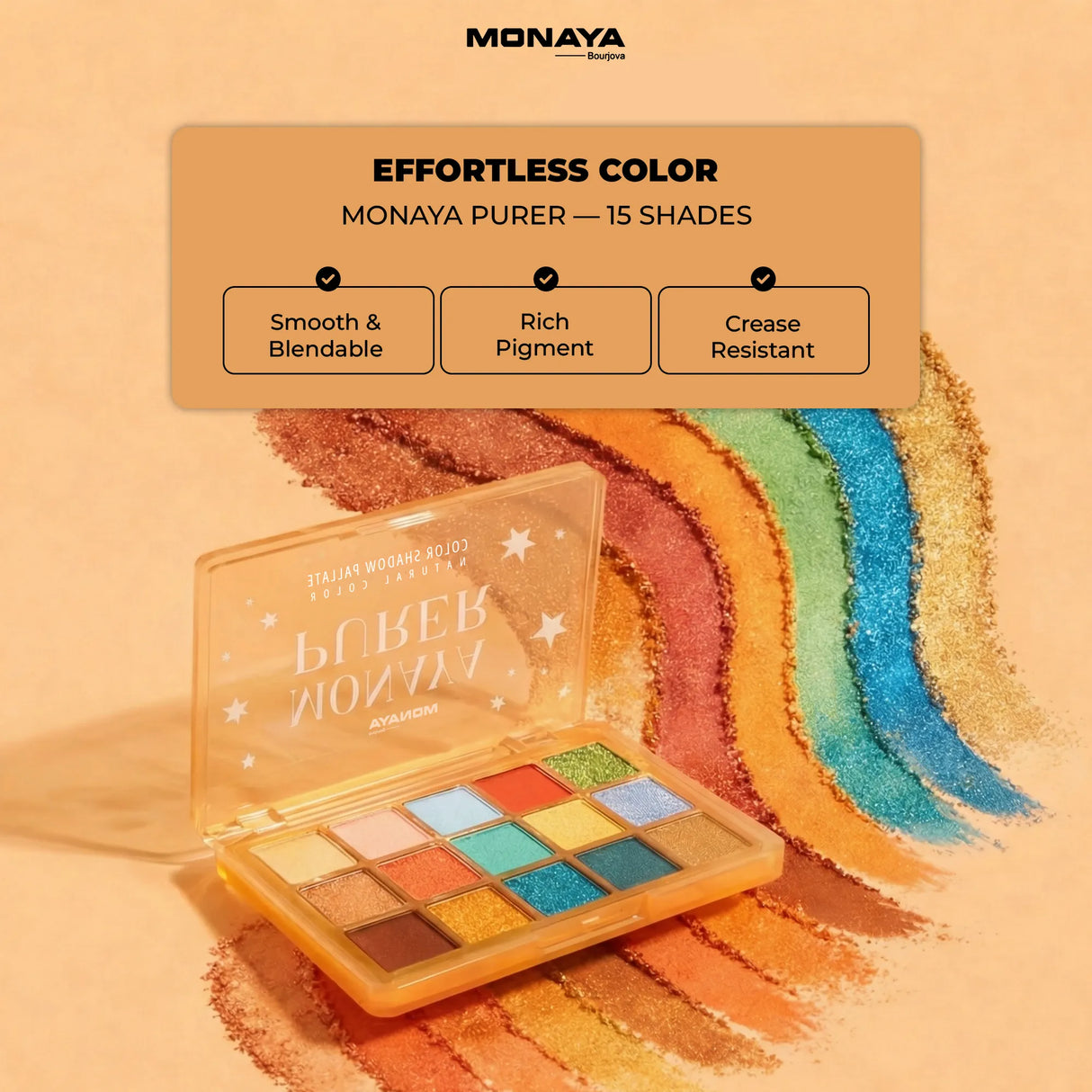 Purer Palette Shadow, Long Lasting, High Pigment  - 15 color - Y005