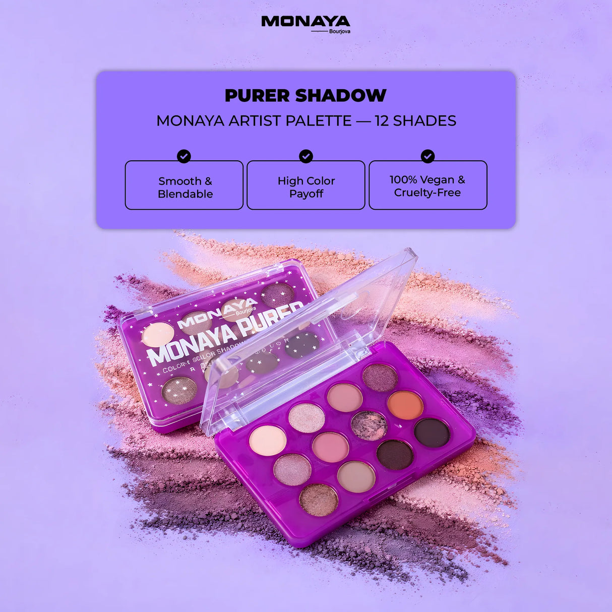 Purer Palette Shadow, Long Lasting, Easy to Blend Natural Colors - 12 color - Y009