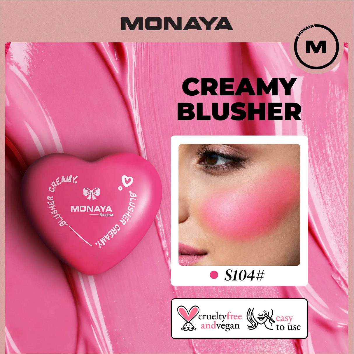 Monaya S003 Silky Cream Liquid Blush, Leaving a Matte Dewy Makeup Look, Easy to Apply and Create a Natural Flush, Long Lasting and Lightweight Cheek Blush Face Makeup