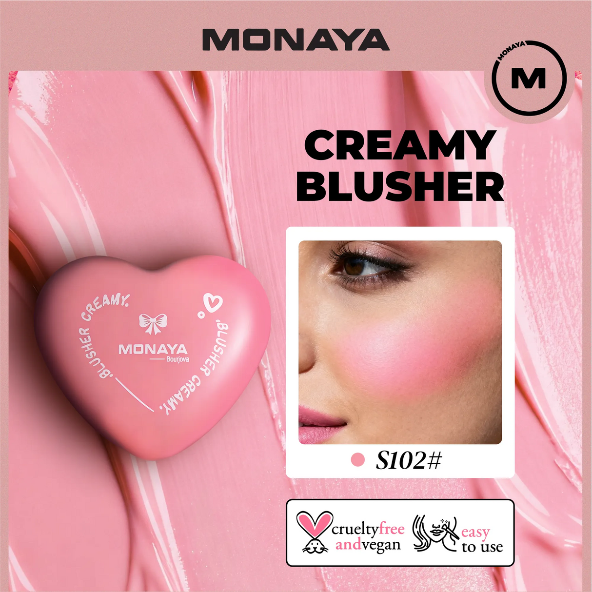 Monaya S003 Silky Cream Liquid Blush, Leaving a Matte Dewy Makeup Look, Easy to Apply and Create a Natural Flush, Long Lasting and Lightweight Cheek Blush Face Makeup